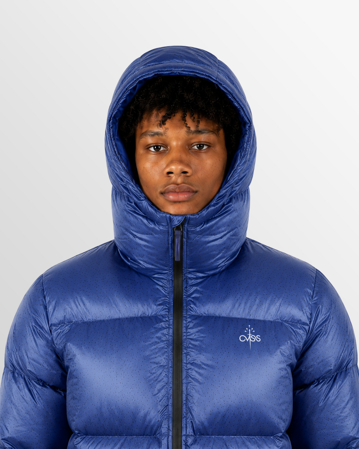 Doudoune Ski bleue OVSS, capuche portée