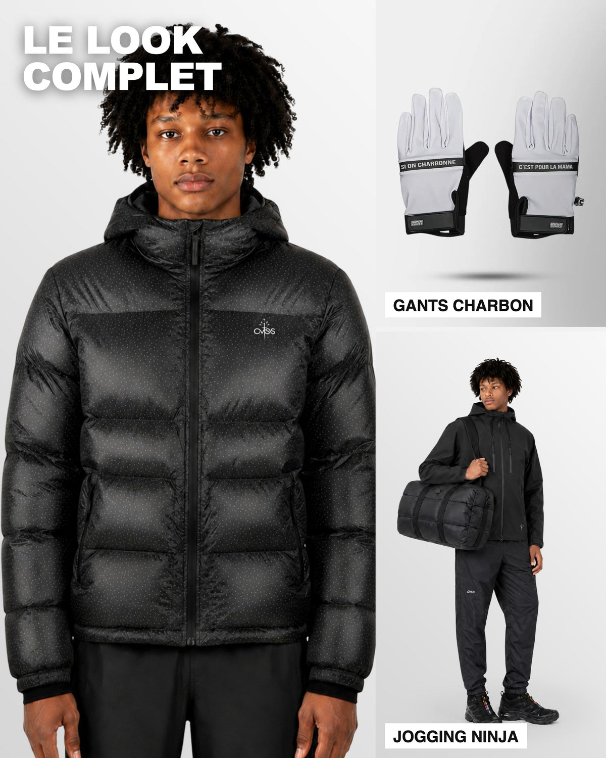 Look complet OVSS : Doudoune Noir Ski, gants charbon et jogging Ninja